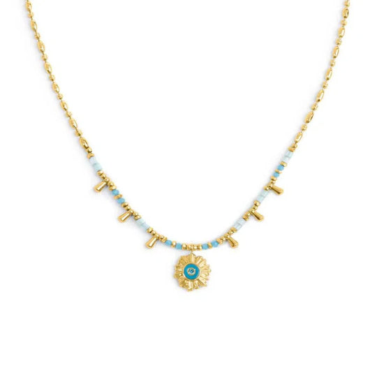 Collana Marlù in acciaio oro con sole pendete azzurro MISURA UNICA