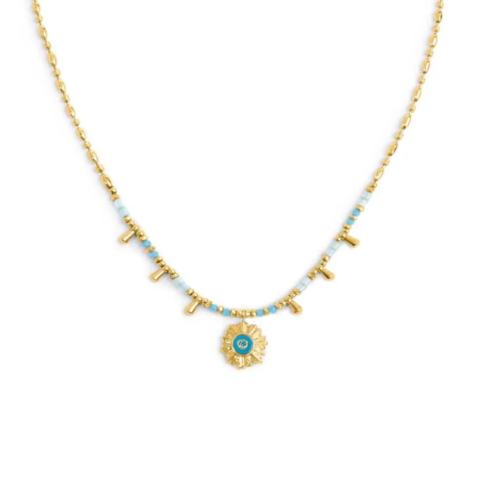 Collana Marlù in acciaio oro con sole pendete azzurro MISURA UNICA