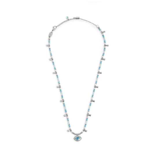 Collana Marlù in acciaio argento con occhio pendete azzurro MISURA UNICA