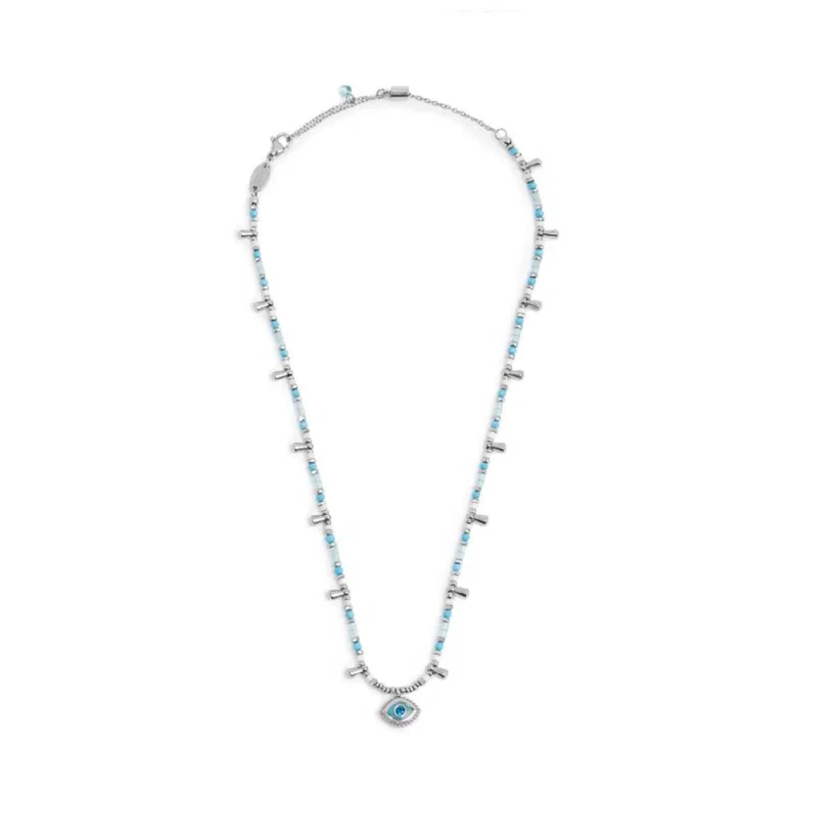 Collana Marlù in acciaio argento con occhio pendete azzurro MISURA UNICA