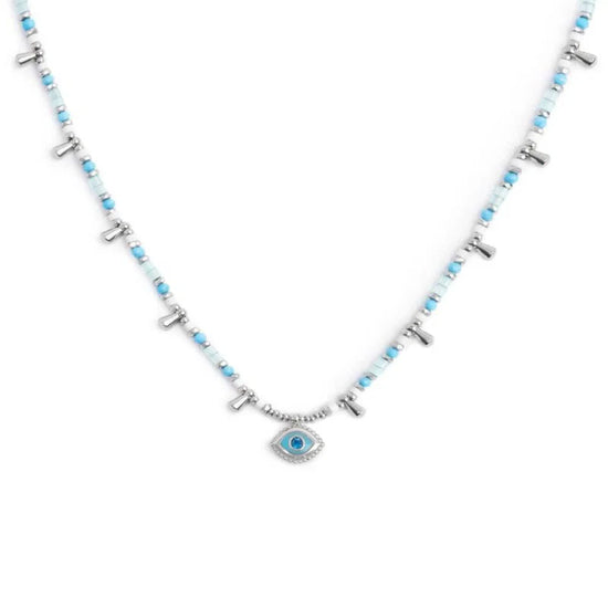 Collana Marlù in acciaio argento con occhio pendete azzurro MISURA UNICA