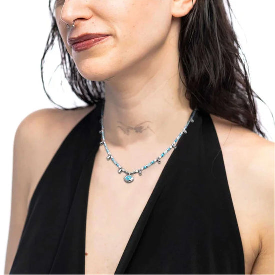 Collana Marlù in acciaio argento con occhio pendete azzurro MISURA UNICA