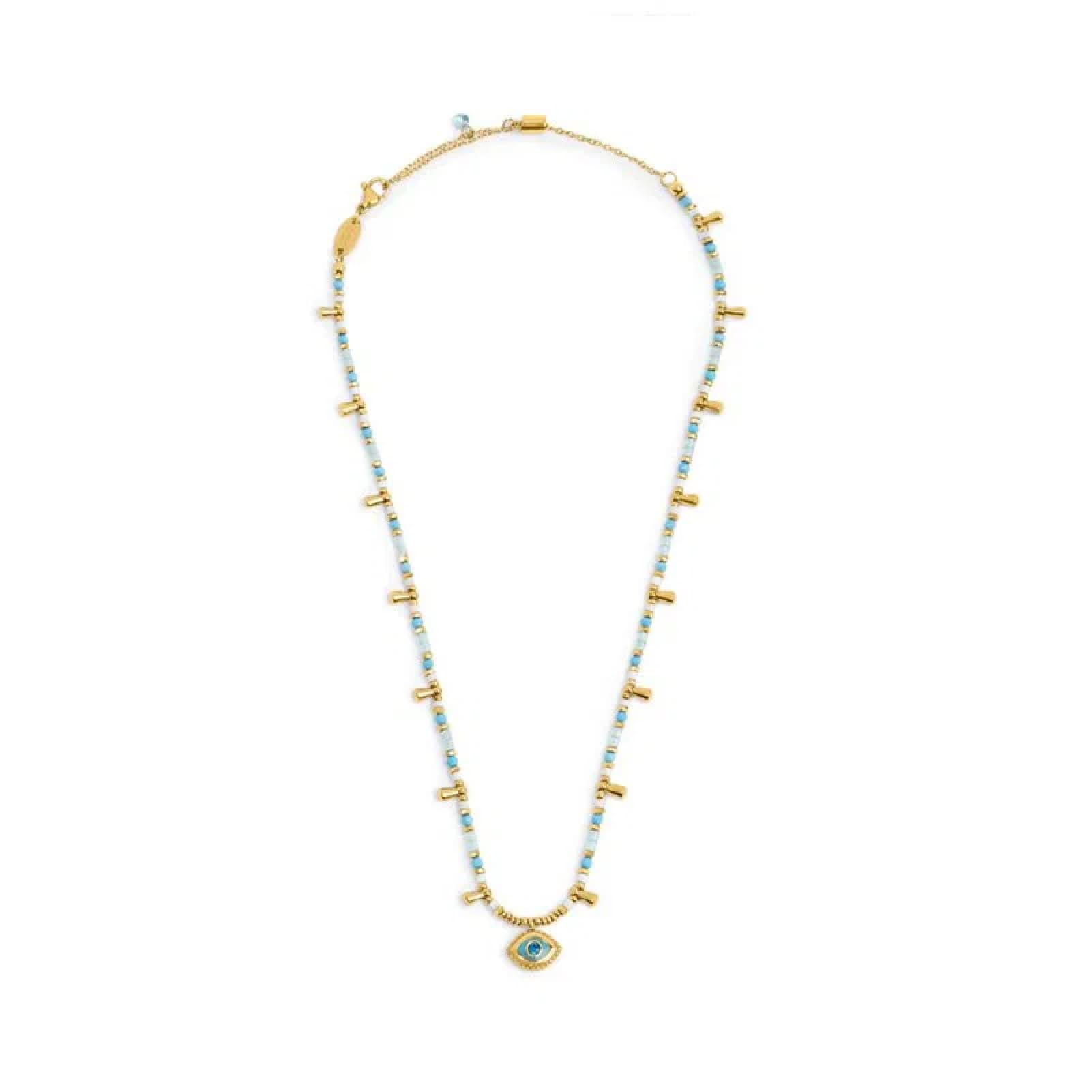 Collana Marlù in acciaio oro con occhio pendete azzurro