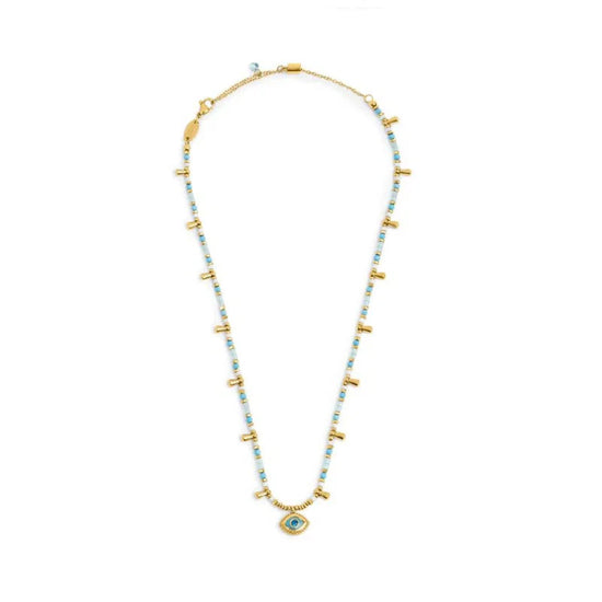 Collana Marlù in acciaio oro con occhio pendete azzurro MISURA UNICA