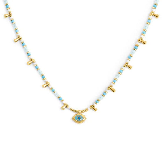 Collana Marlù in acciaio oro con occhio pendete azzurro MISURA UNICA