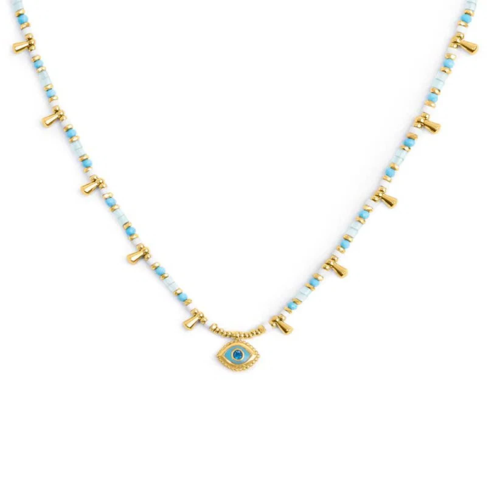 Collana Marlù in acciaio oro con occhio pendete azzurro MISURA UNICA
