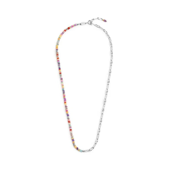 Collana catena Marlù in acciaio argento con perline colorate MISURA UNICA