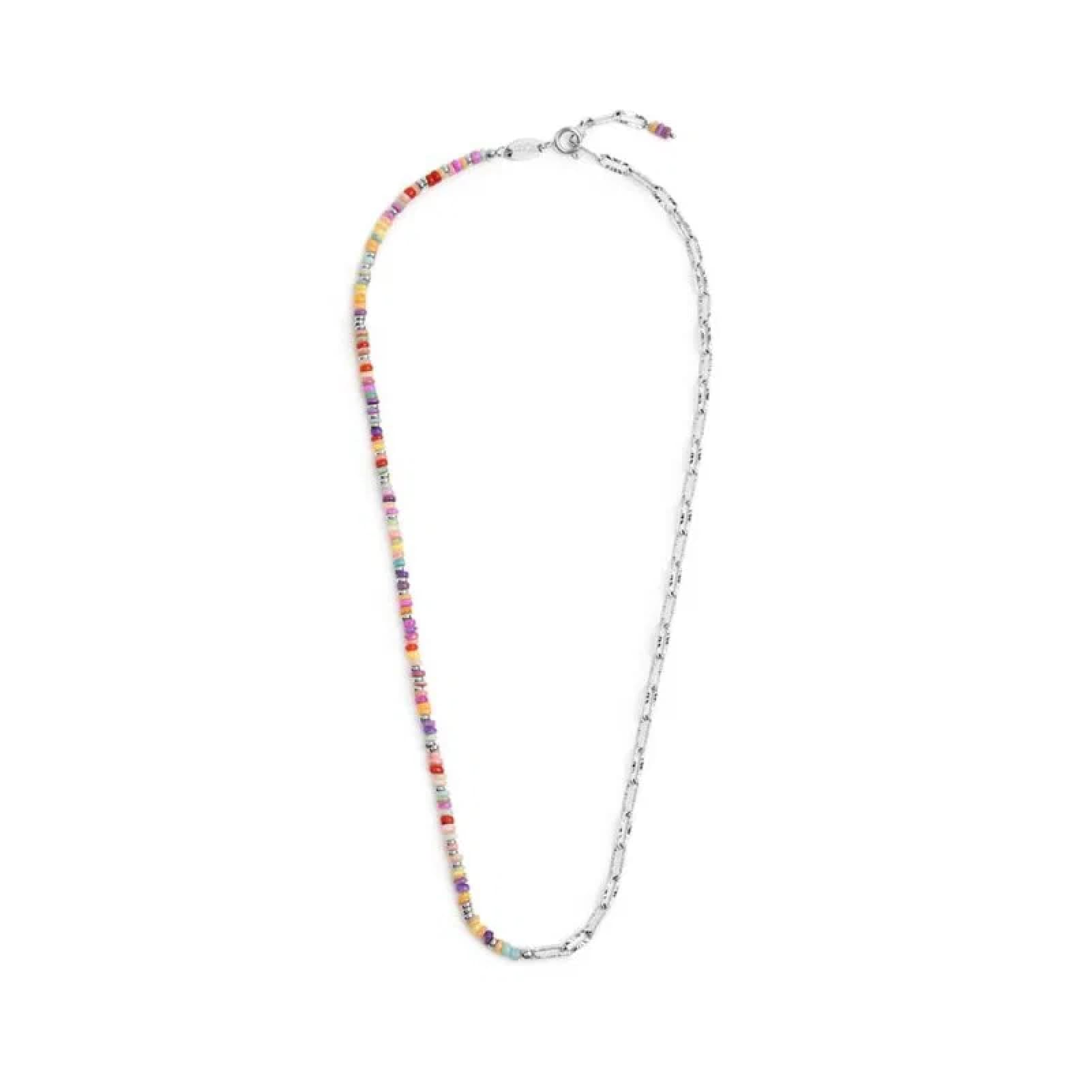 Collana catena Marlù in acciaio argento con perline colorate MISURA UNICA
