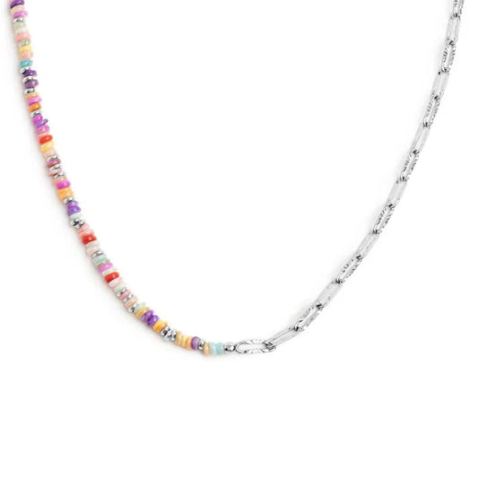 Collana catena Marlù in acciaio argento con perline colorate MISURA UNICA