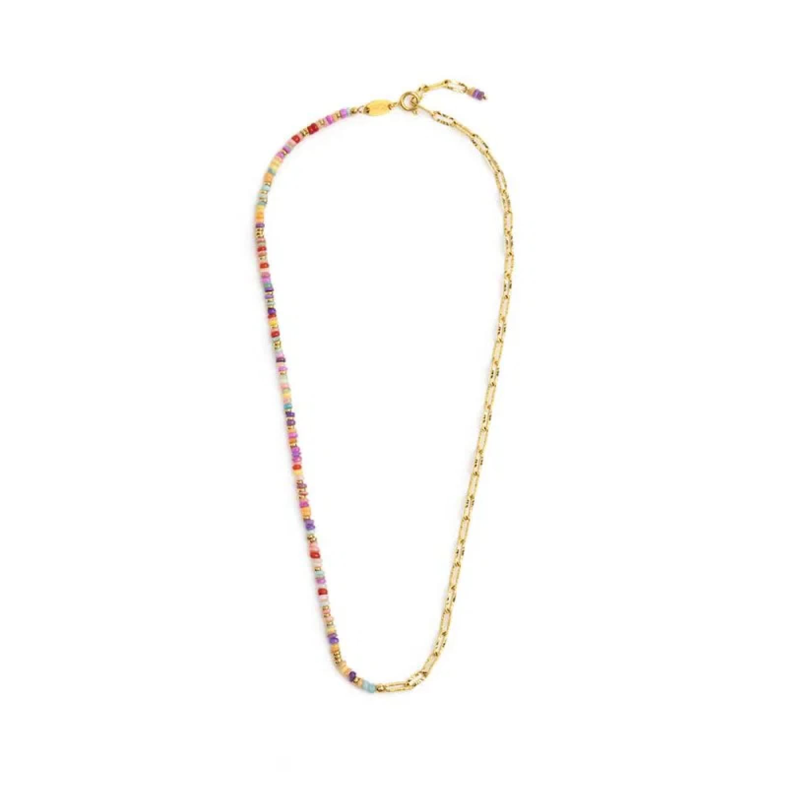 Collana catena Marlù in acciaio oro con perline colorate