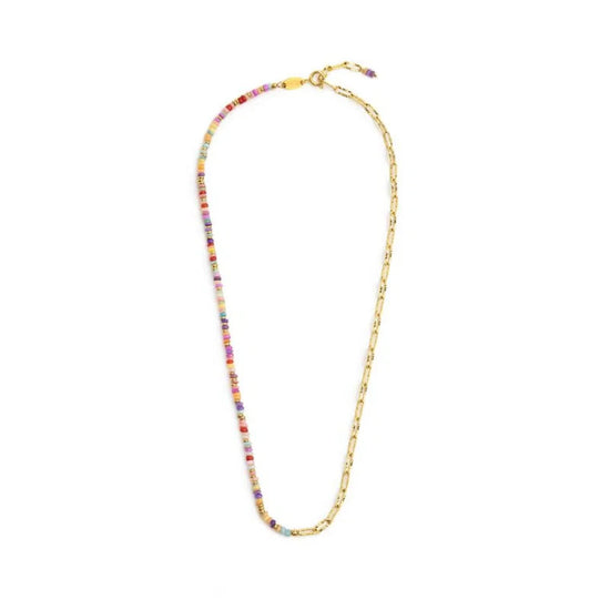 Collana catena Marlù in acciaio oro con perline colorate MISURA UNICA