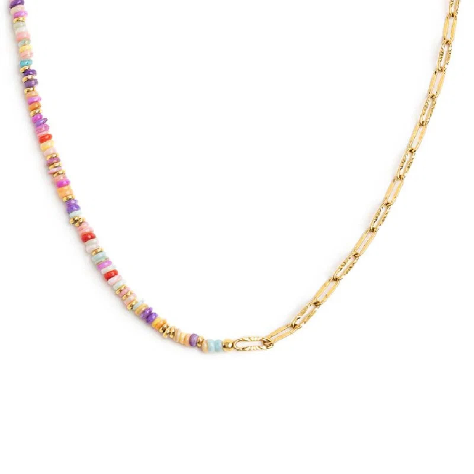 Collana catena Marlù in acciaio oro con perline colorate MISURA UNICA