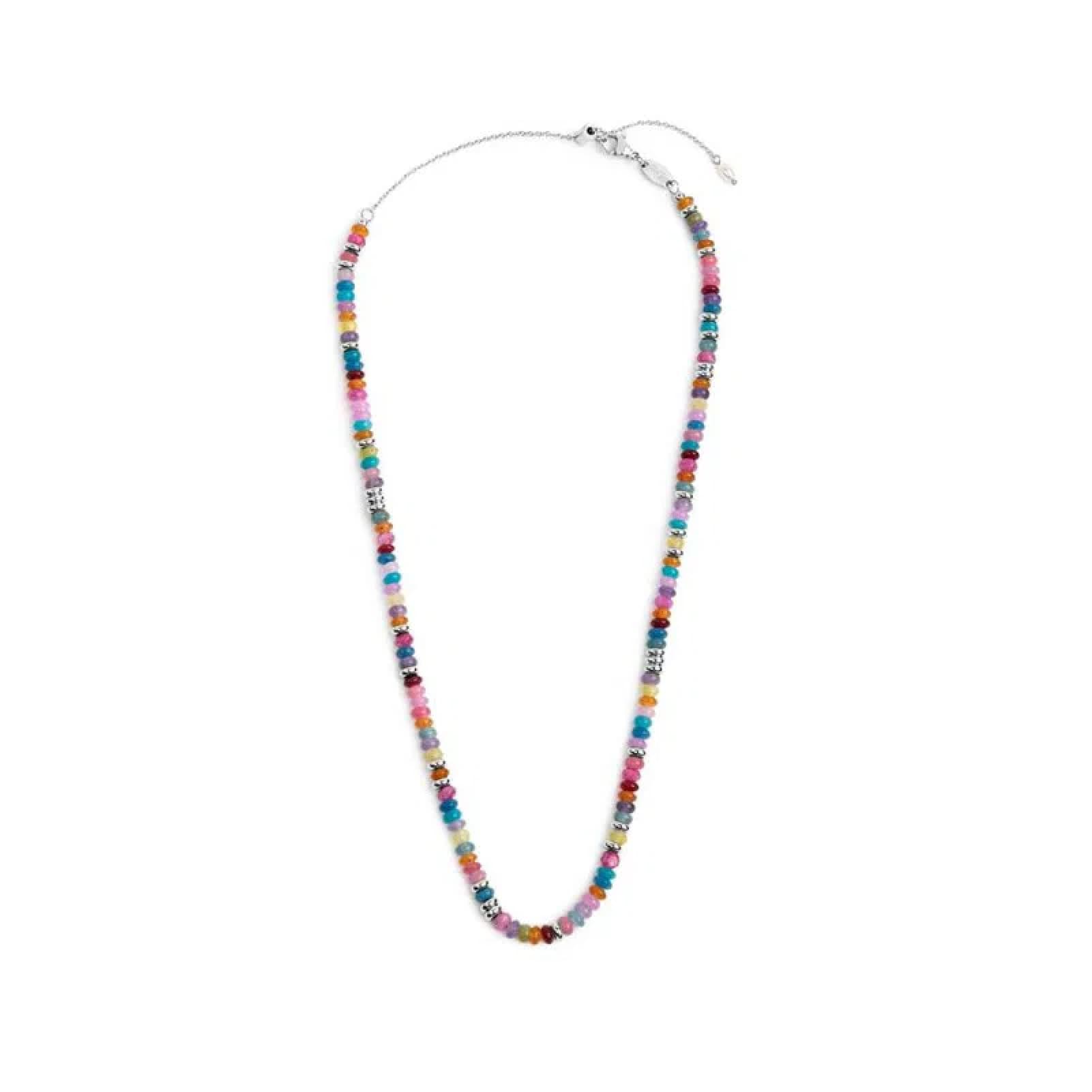 Collana girocollo Marlù in acciaio argento perline colorate MISURA UNICA