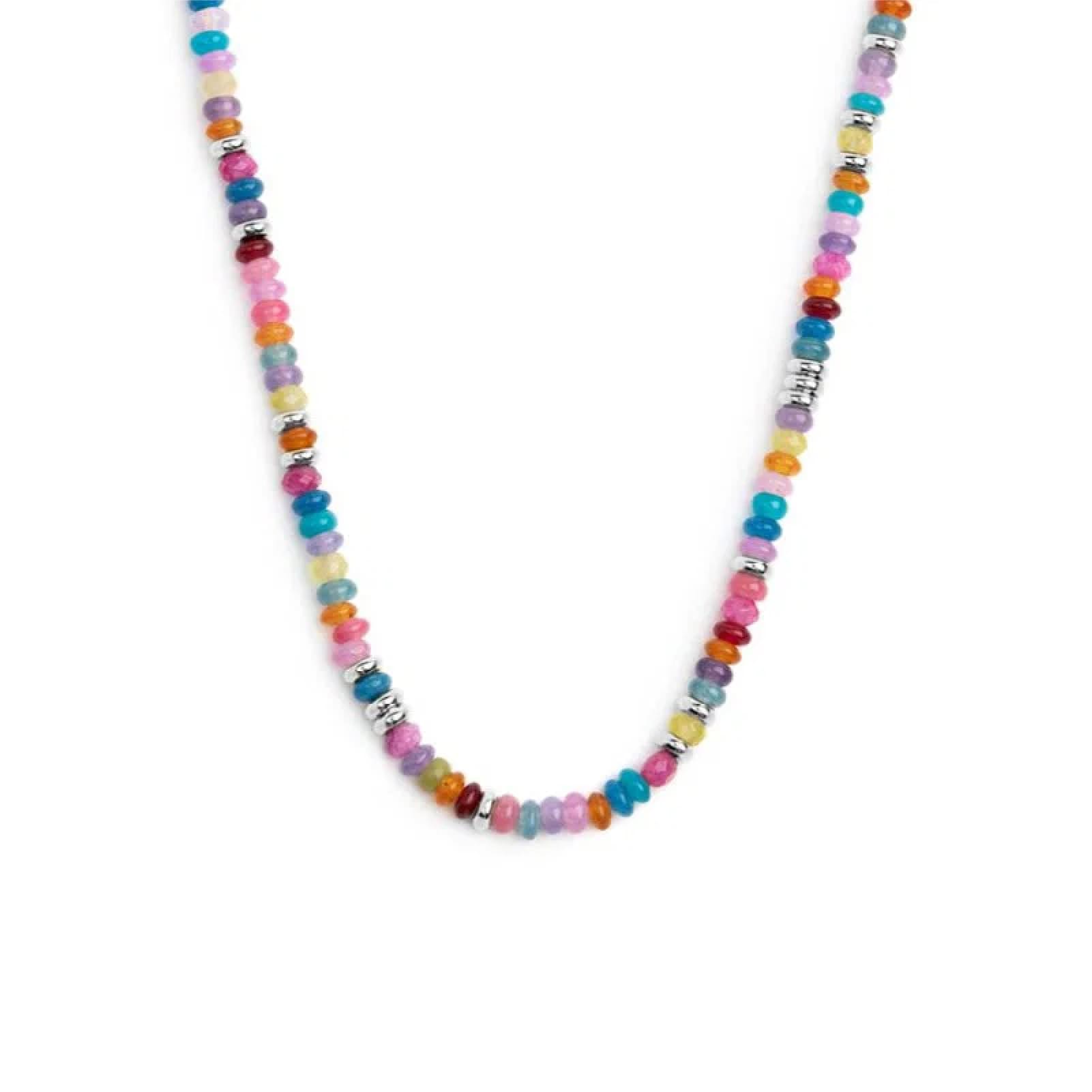 Collana girocollo Marlù in acciaio argento perline colorate MISURA UNICA