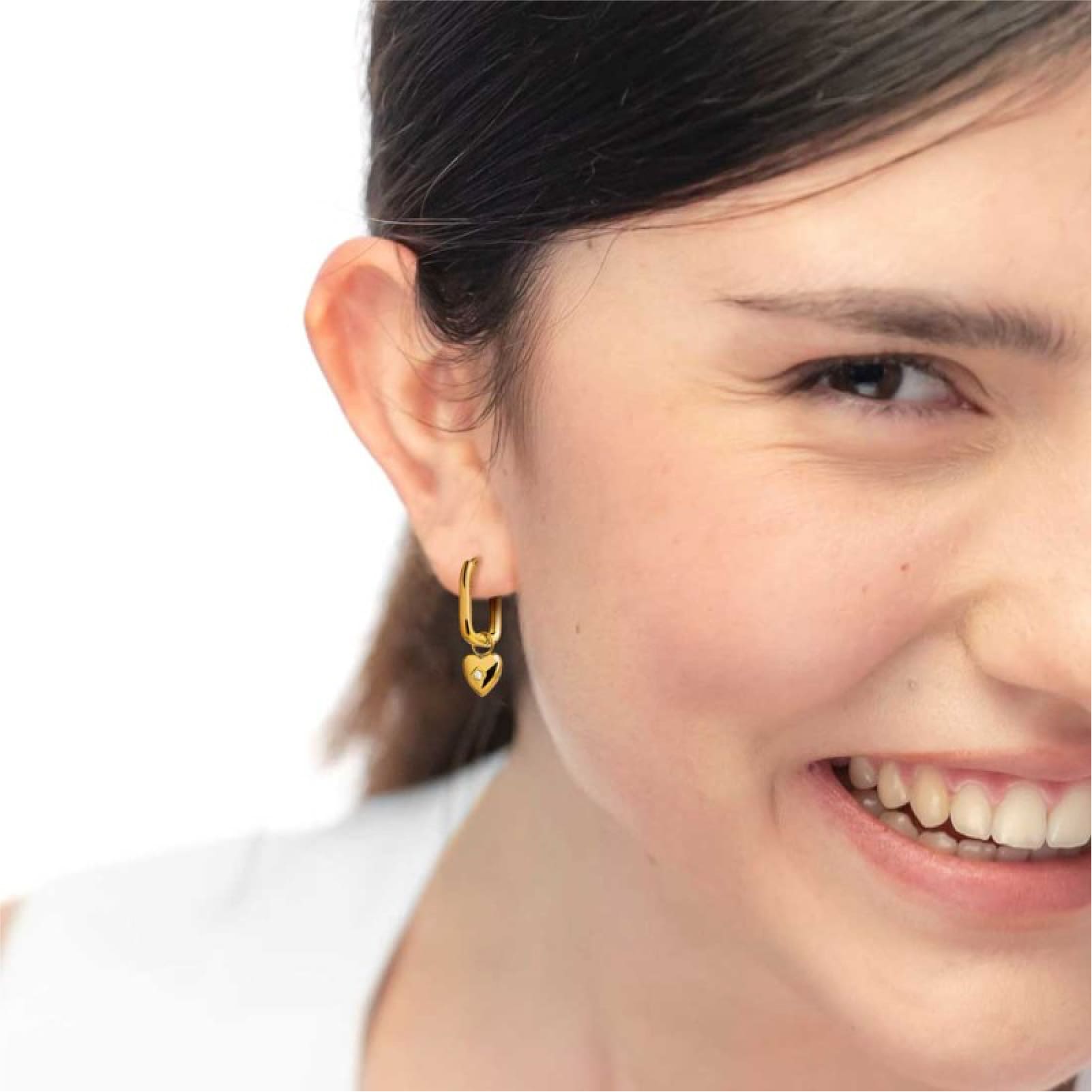 Mono orecchino Marlù Time To in acciaio pvd oro con cuore MISURA UNICA