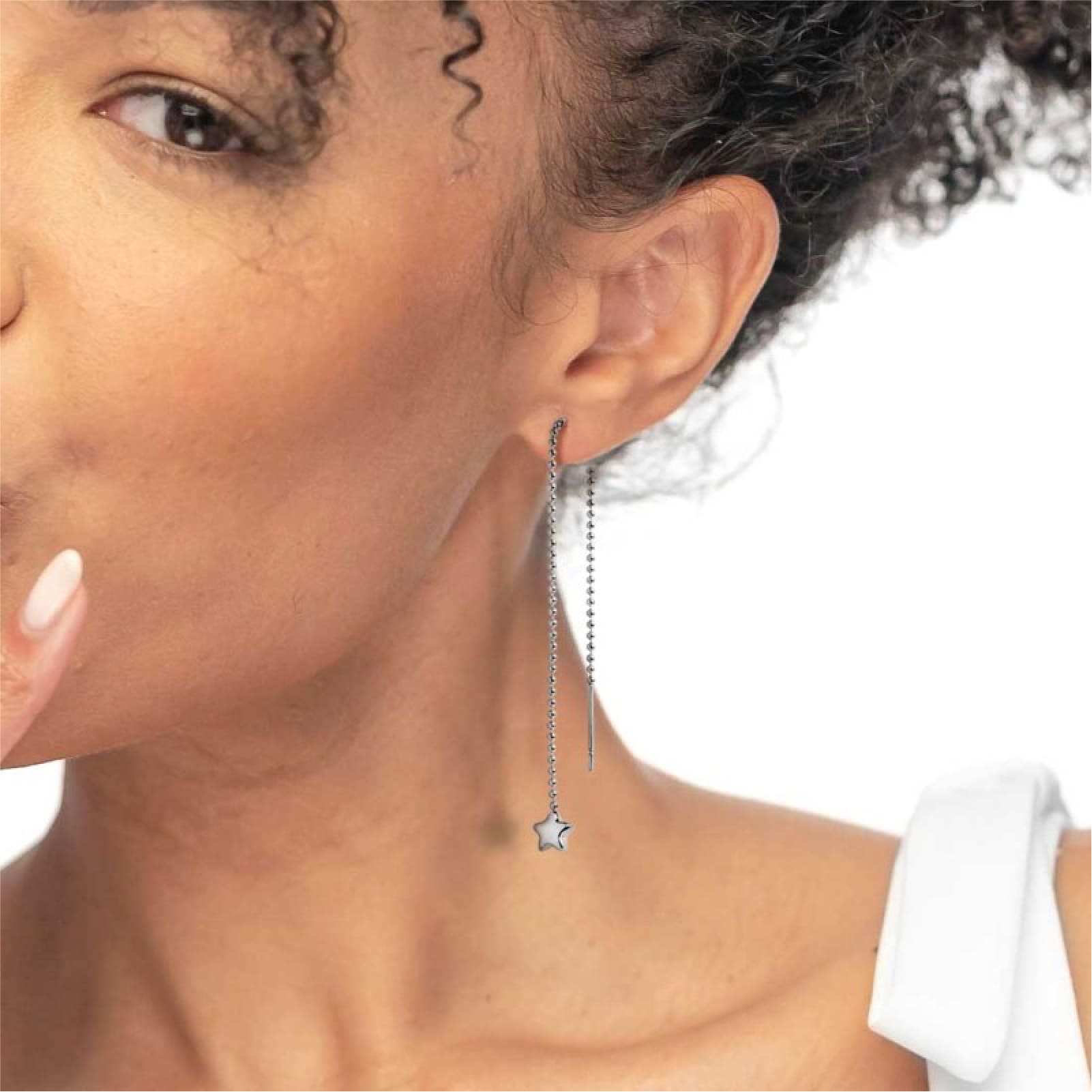 Mono orecchino Marlù Time To in acciaio catena sfere con stella MISURA UNICA