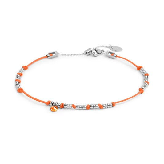 Cavigliera regolabile Marlù in acciaio e corda arancione 26 cm