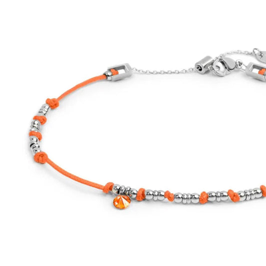 Cavigliera regolabile Marlù in acciaio e corda arancione 26 cm