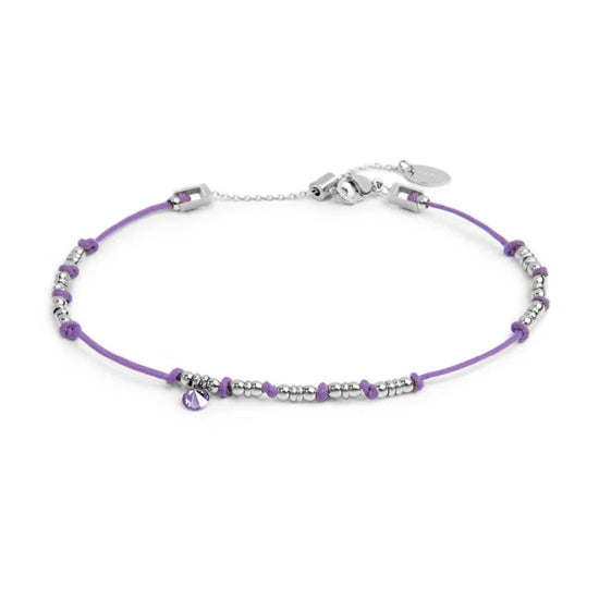 Cavigliera regolabile Marlù in acciaio e corda viola 26 cm