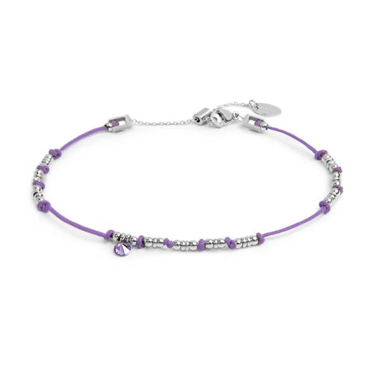 Cavigliera regolabile Marlù in acciaio e corda viola 26 cm