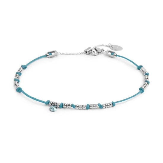 Cavigliera regolabile Marlù in acciaio e corda azzurro 26 cm