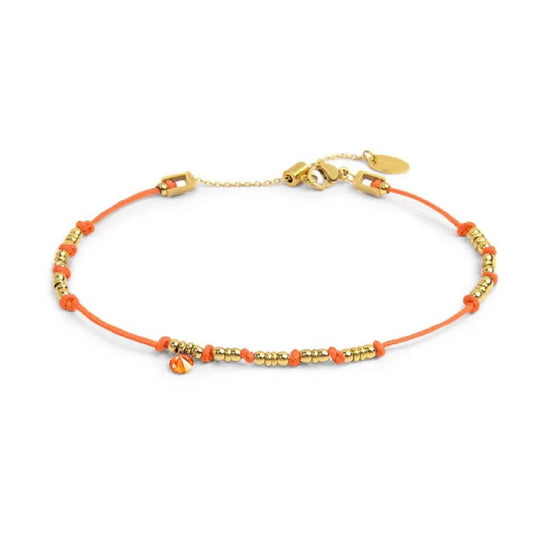 Cavigliera regolabile Marlù in acciaio oro e corda arancione 26 cm