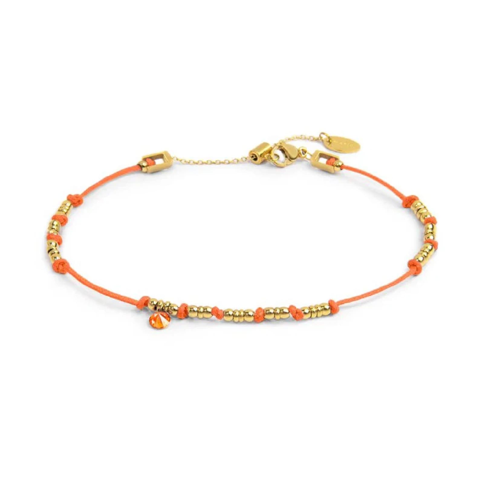 Cavigliera regolabile Marlù in acciaio oro e corda arancione 26 cm