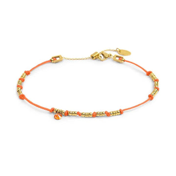 Cavigliera regolabile Marlù in acciaio oro e corda arancione 26 cm