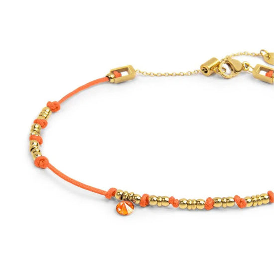 Cavigliera regolabile Marlù in acciaio oro e corda arancione 26 cm