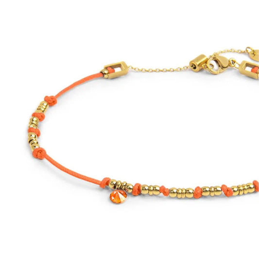 Cavigliera regolabile Marlù in acciaio oro e corda arancione 26 cm