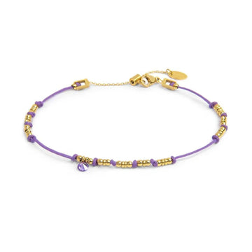 Cavigliera regolabile Marlù in acciaio oro e corda viola 26 cm