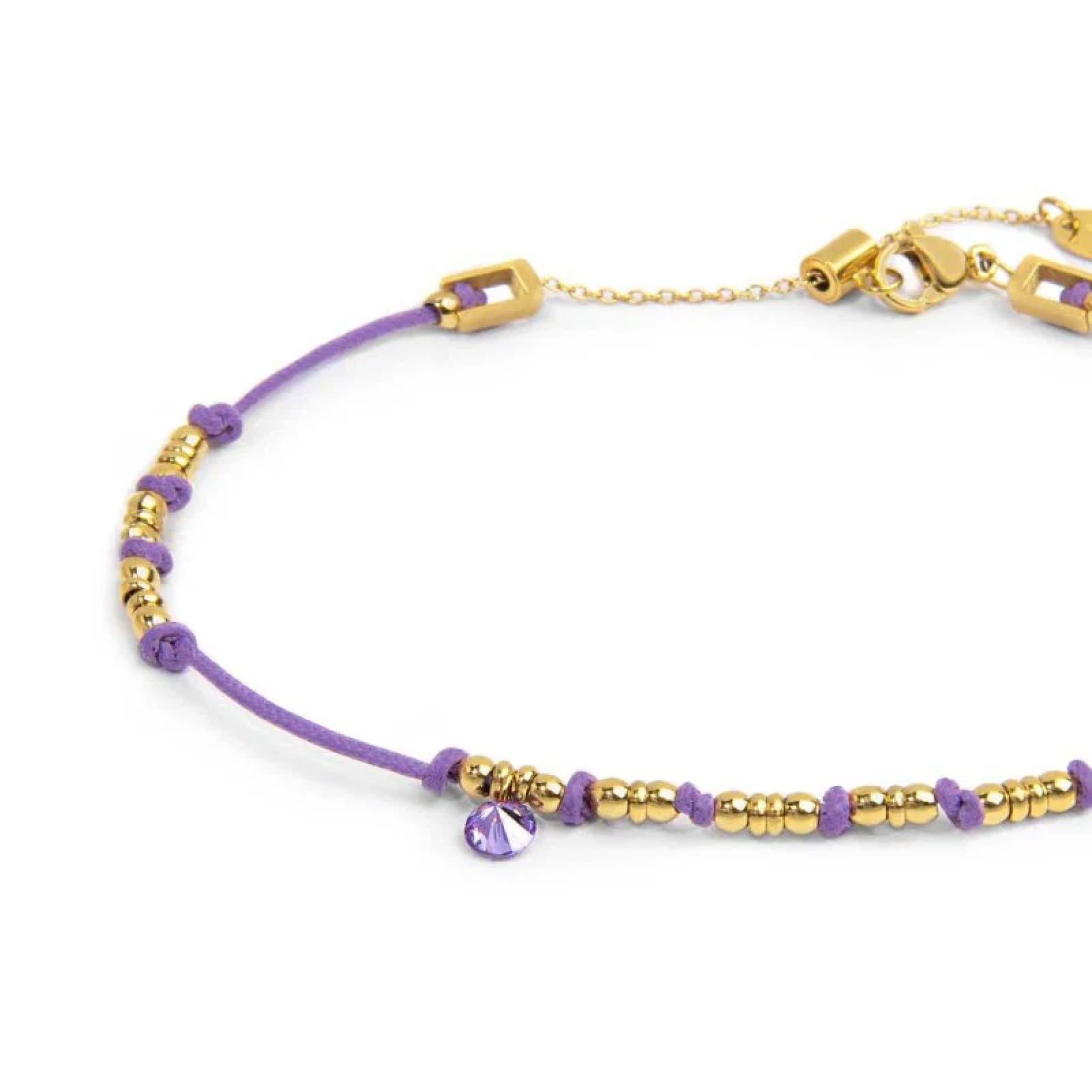 Cavigliera regolabile Marlù in acciaio oro e corda viola 26 cm