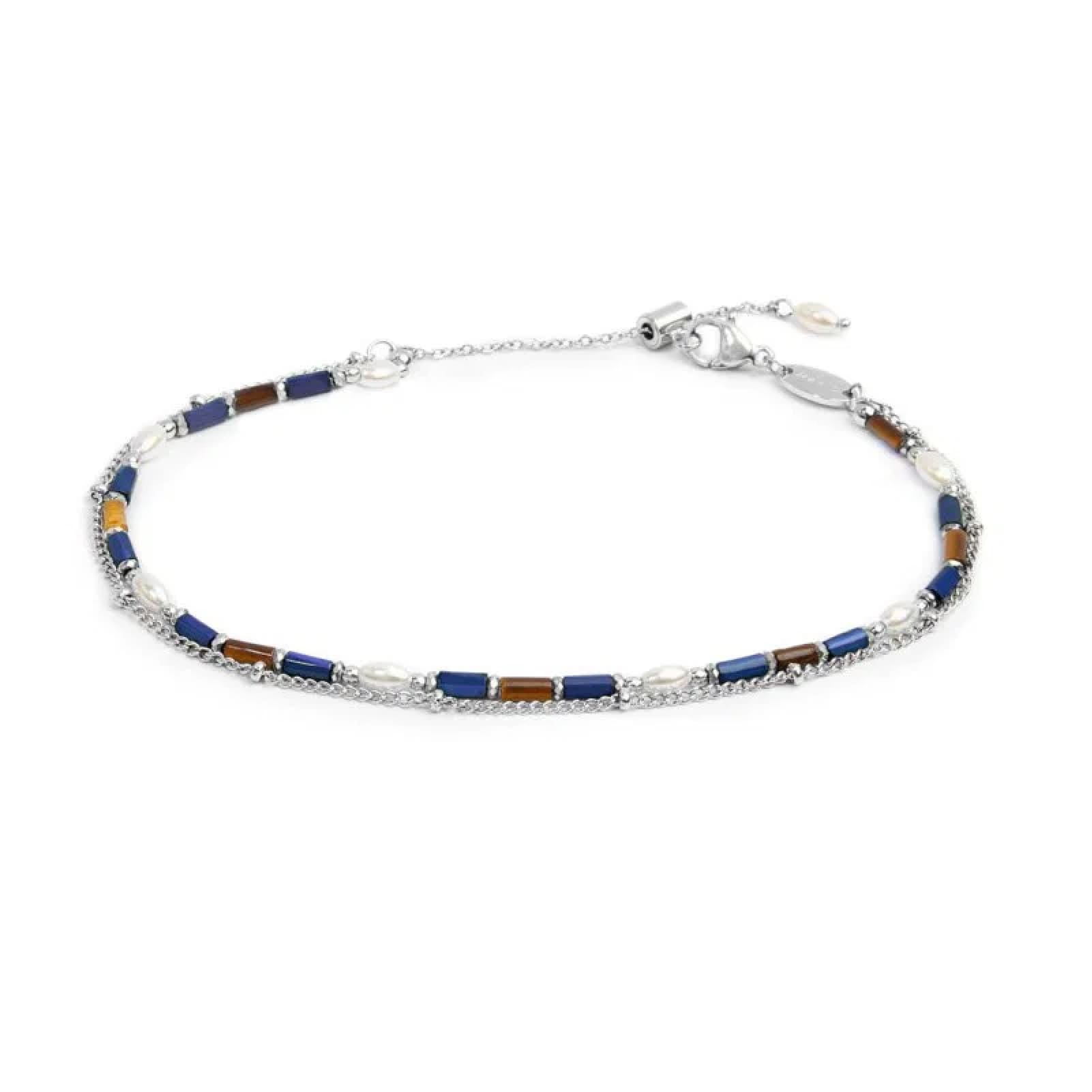 Cavigliera regolabile Marlù in acciaio e pietre blu doppia 26 cm