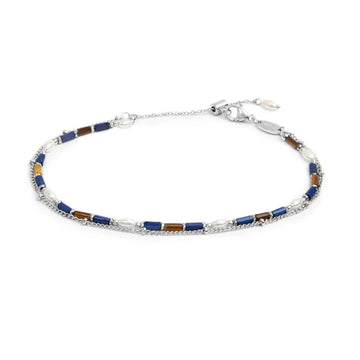 Cavigliera regolabile Marlù in acciaio e pietre blu doppia 26 cm