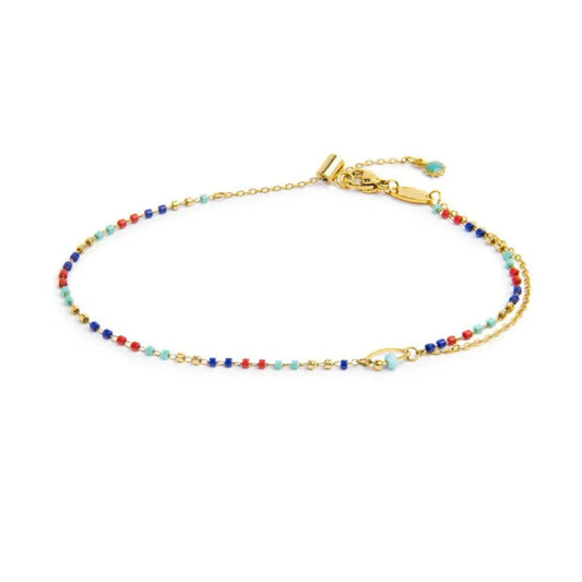 Cavigliera regolabile Marlù in acciaio oro pietre multicolore 26 cm