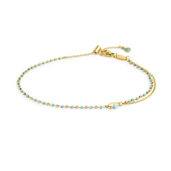 Cavigliera regolabile Marlù in acciaio oro pietre azzurro 26 cm