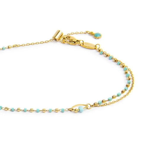 Cavigliera regolabile Marlù in acciaio oro pietre azzurro 26 cm