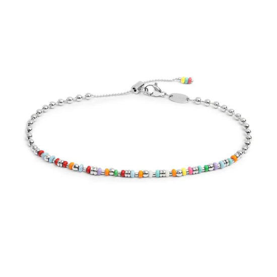 Cavigliera regolabile Marlù in acciaio perline multicolore 26 cm
