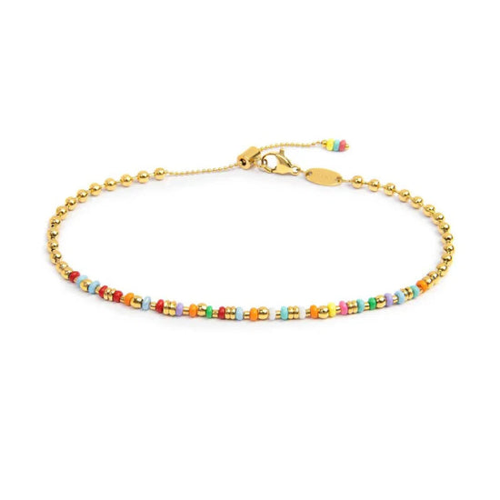 Cavigliera regolabile Marlù in acciaio oro perline multicolor 26 cm