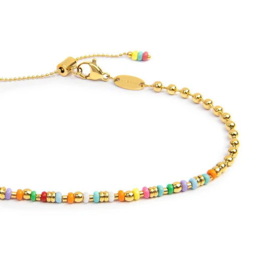 Cavigliera regolabile Marlù in acciaio oro perline multicolor 26 cm