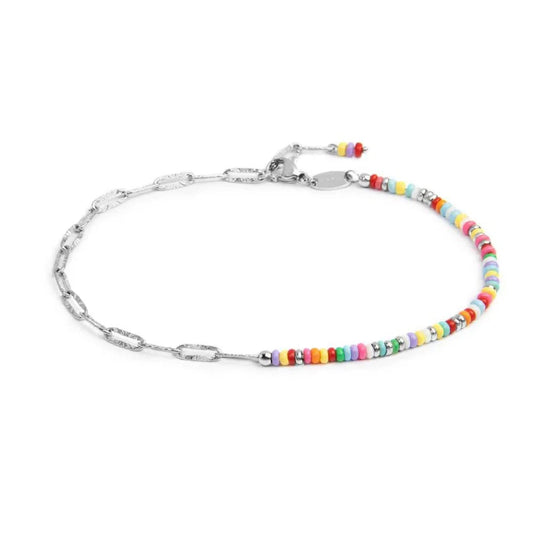 Cavigliera catena Marlù in acciaio perline multicolore 26 cm