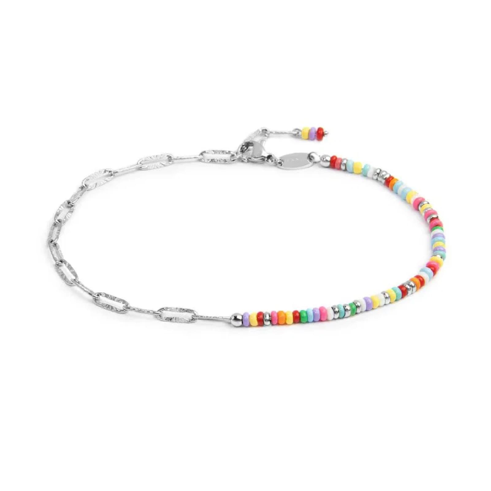 Cavigliera catena Marlù in acciaio perline multicolore 26 cm