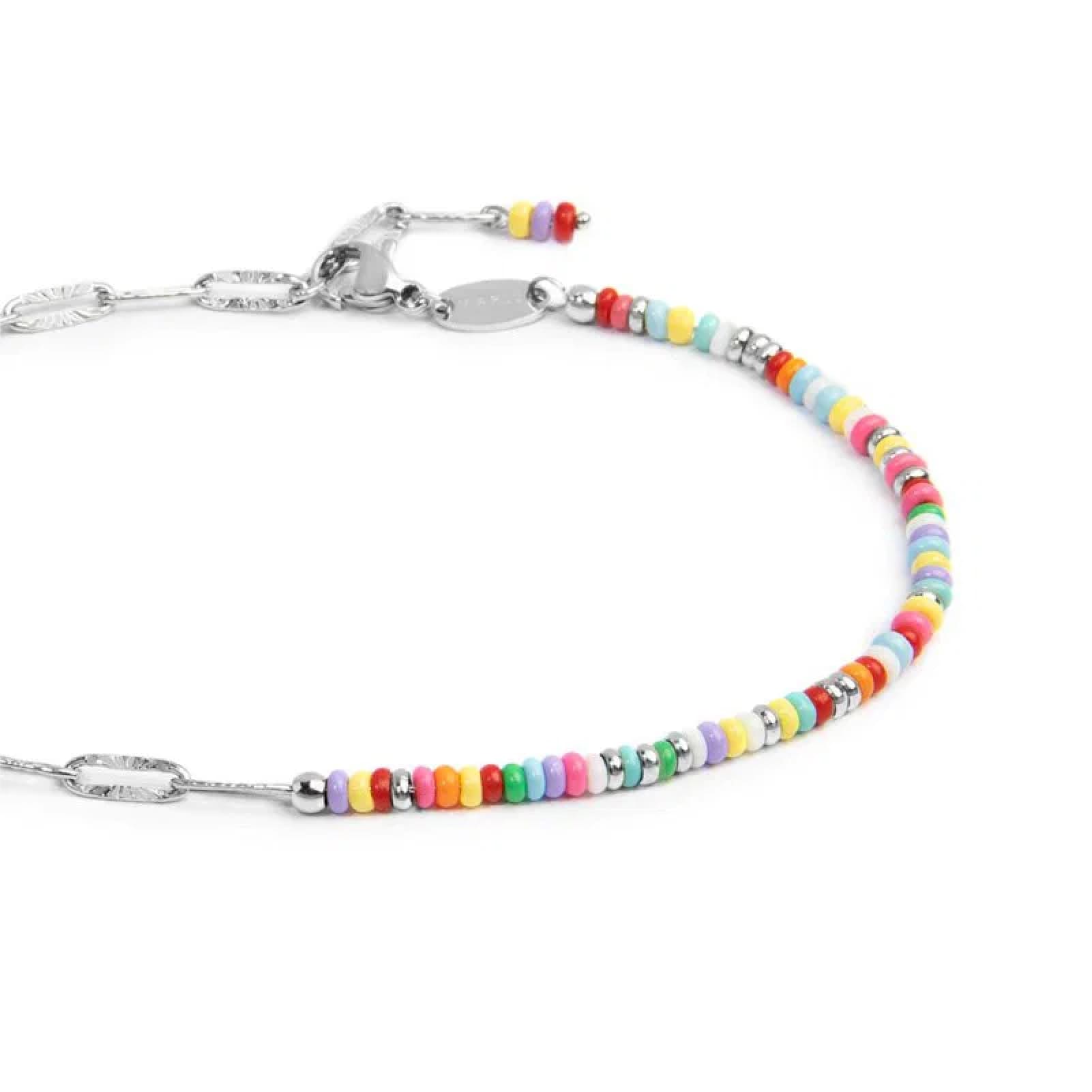 Cavigliera catena Marlù in acciaio perline multicolore 26 cm