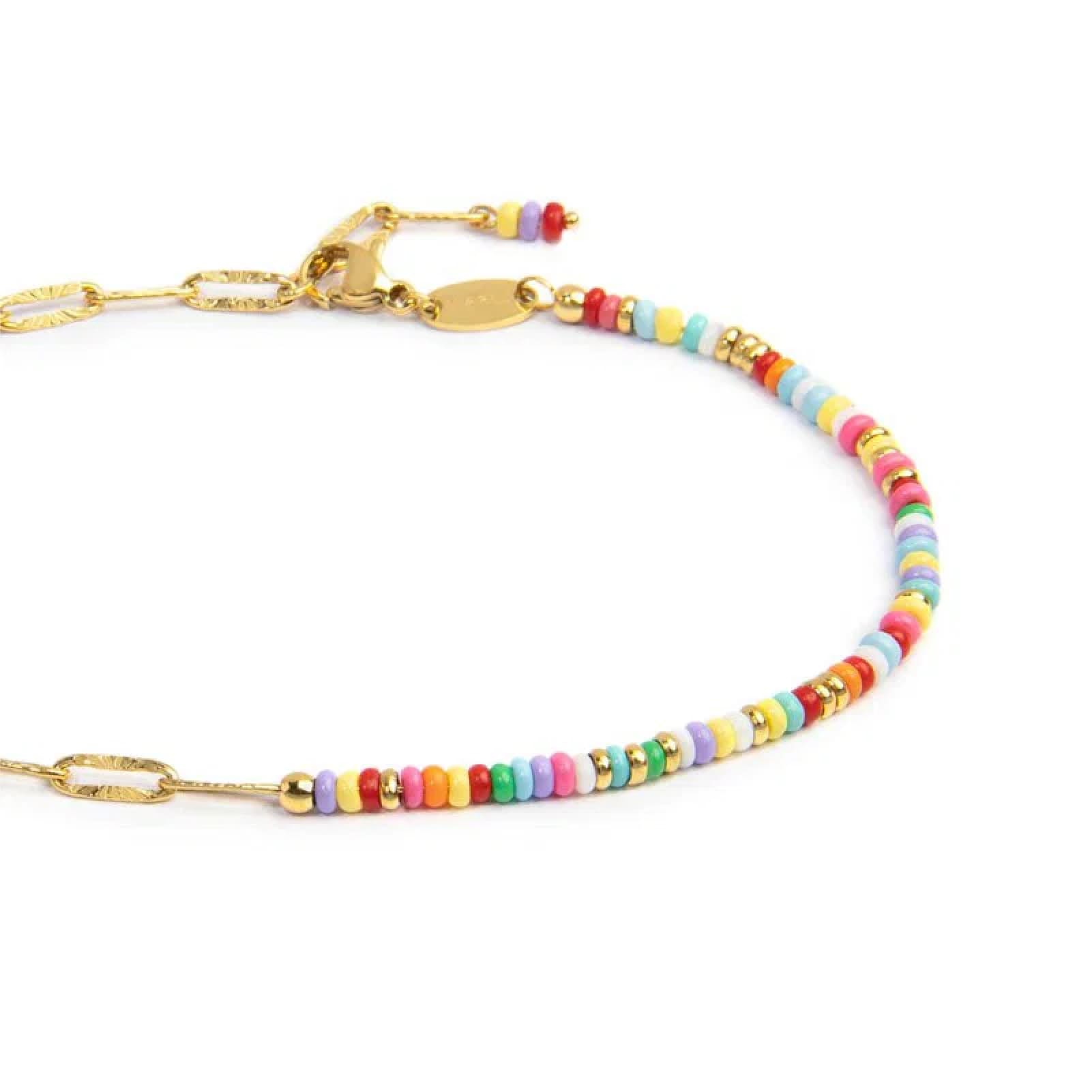 Cavigliera catena Marlù in acciaio oro perline multicolor 26 cm