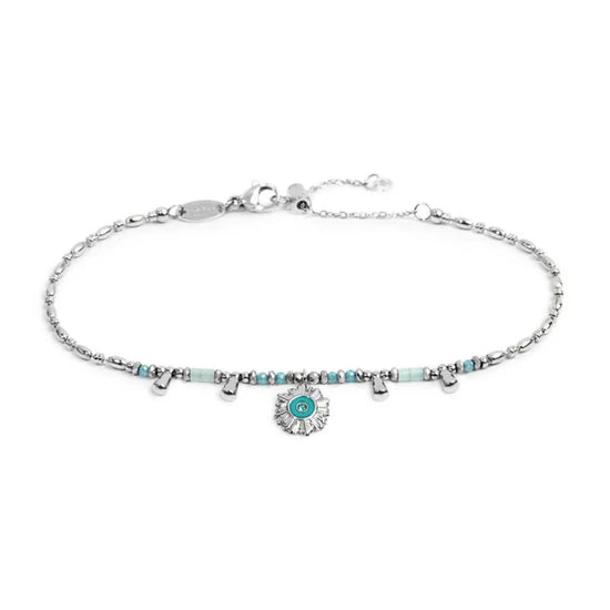 Cavigliera regolabile Marlù acciaio perline azzurre pendenti 26 cm