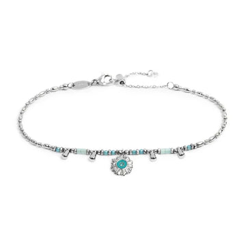 Cavigliera regolabile Marlù acciaio perline azzurre pendenti 26 cm