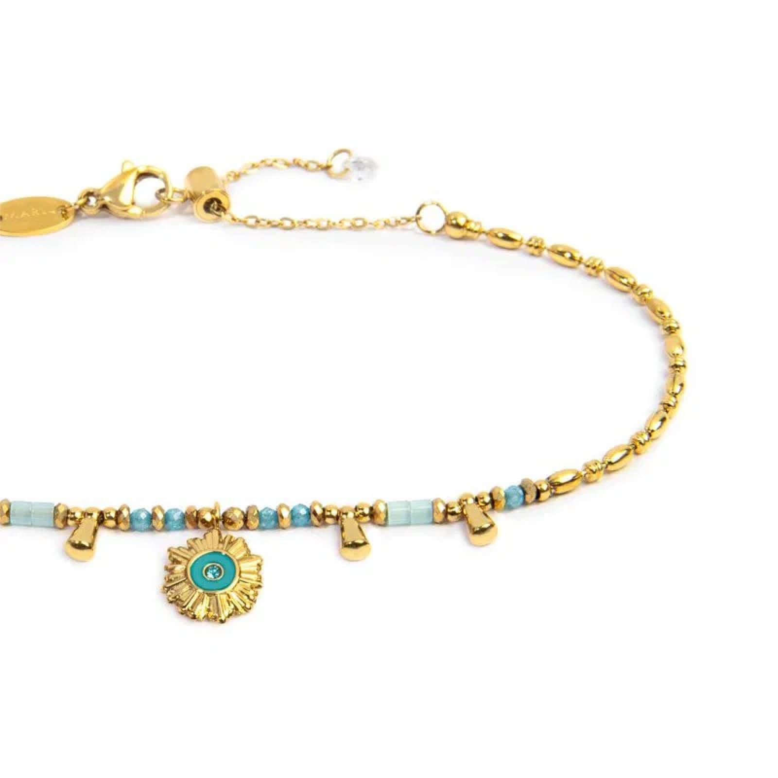 Cavigliera regolabile Marlù acciaio oro perline azzurre 26 cm