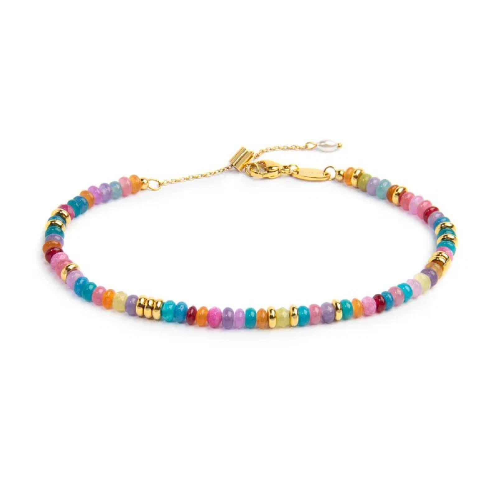 Cavigliera regolabile Marlù acciaio oro perline multicolore 26 cm
