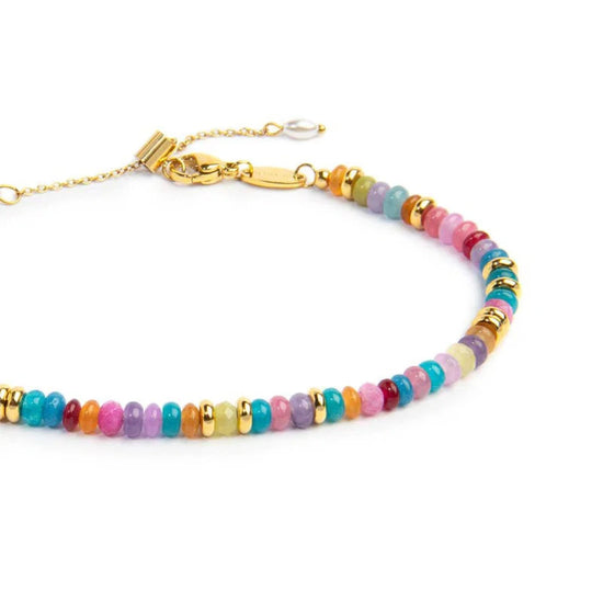 Cavigliera regolabile Marlù acciaio oro perline multicolore 26 cm