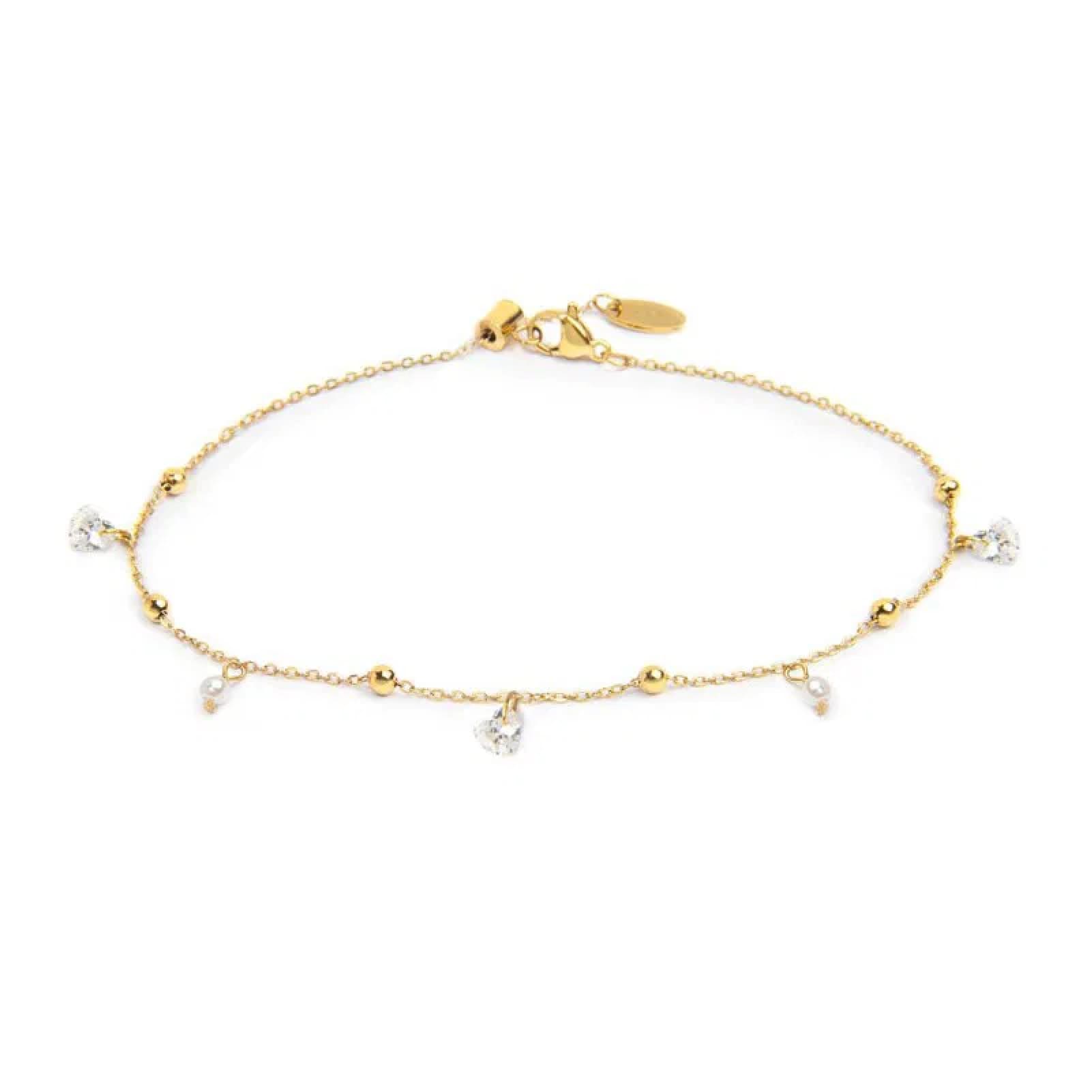 Cavigliera regolabile Marlù acciaio oro zirconi cuore 26 cm